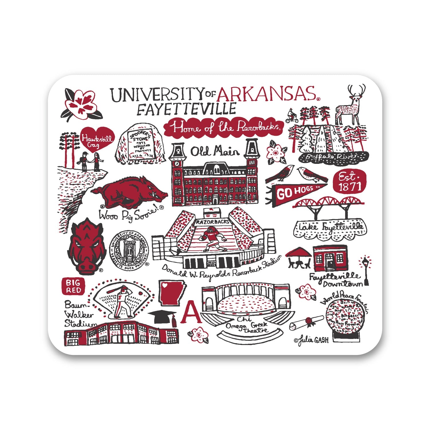 University of Arkansas - Fayetteville V2 White Large Mouse Pad, Julia Gash Cityscape