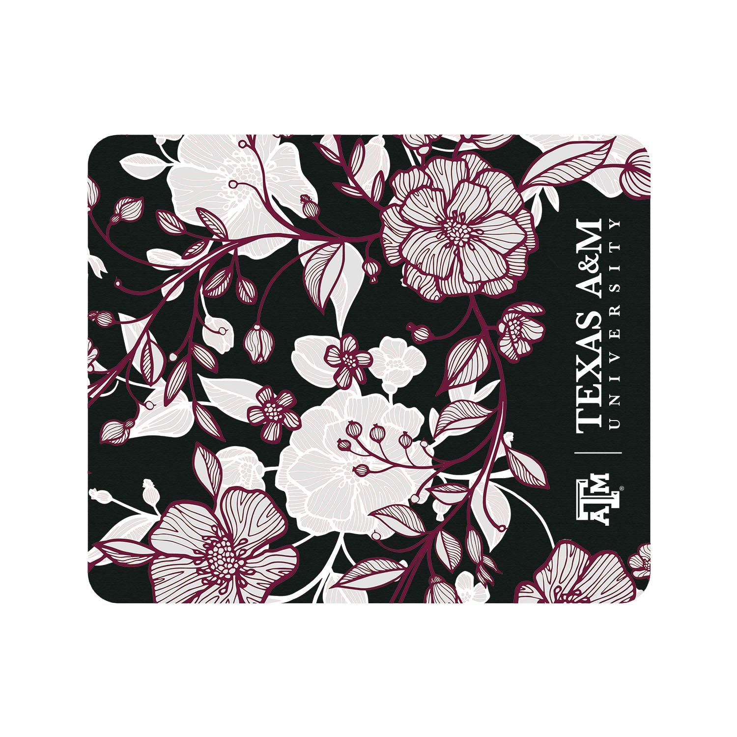 Texas A&M University Black Mousepad, Floral Lace V1