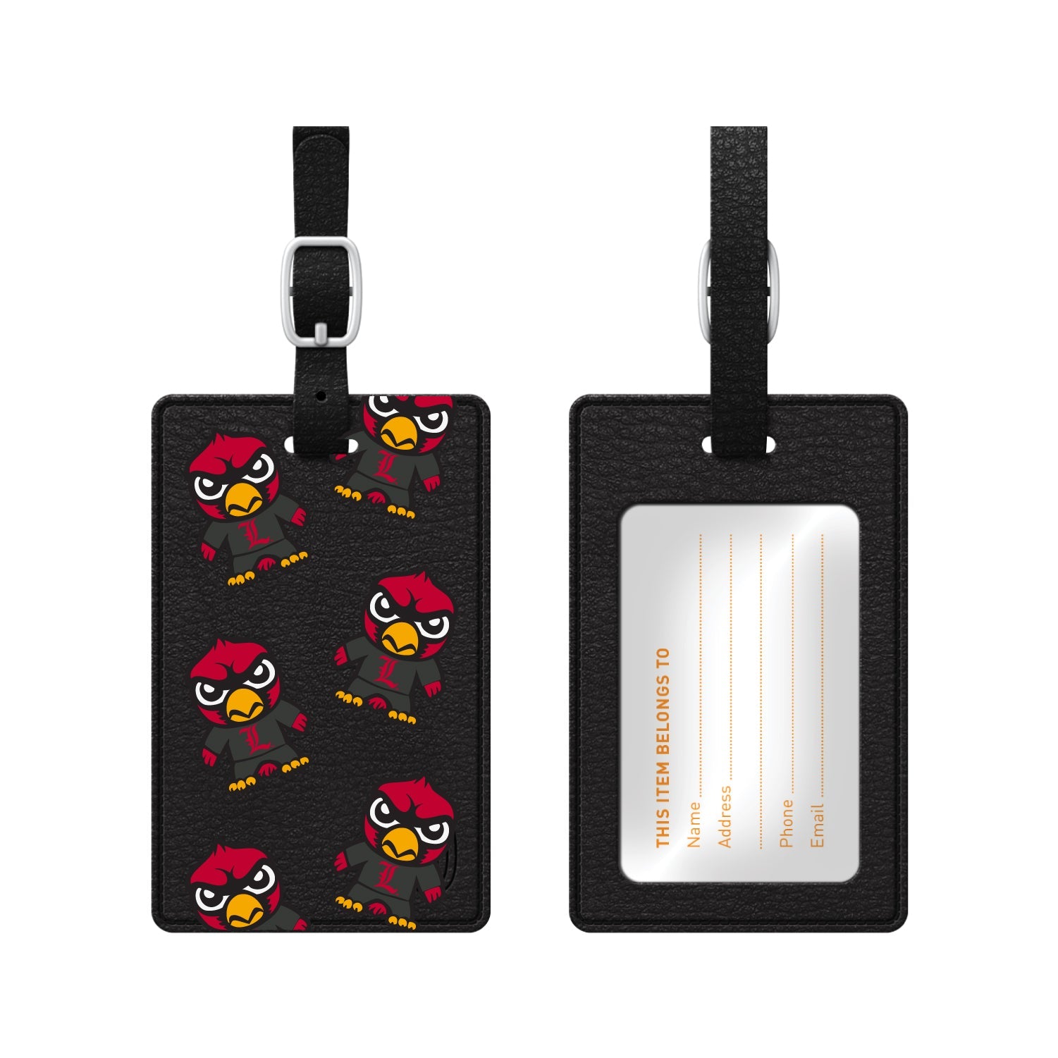 University of Louisville Faux Leather Luggage Tag, Tokyodachi Mascot All Over 2