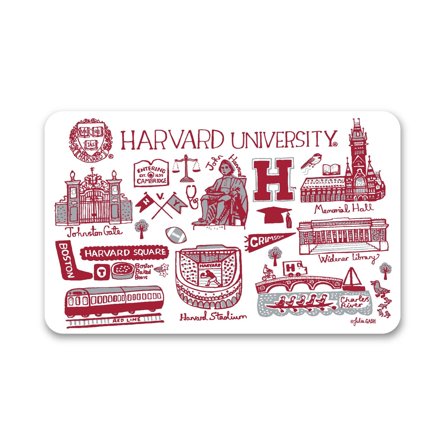 Harvard University White Large Mouse Pad, Julia Gash Cityscape
