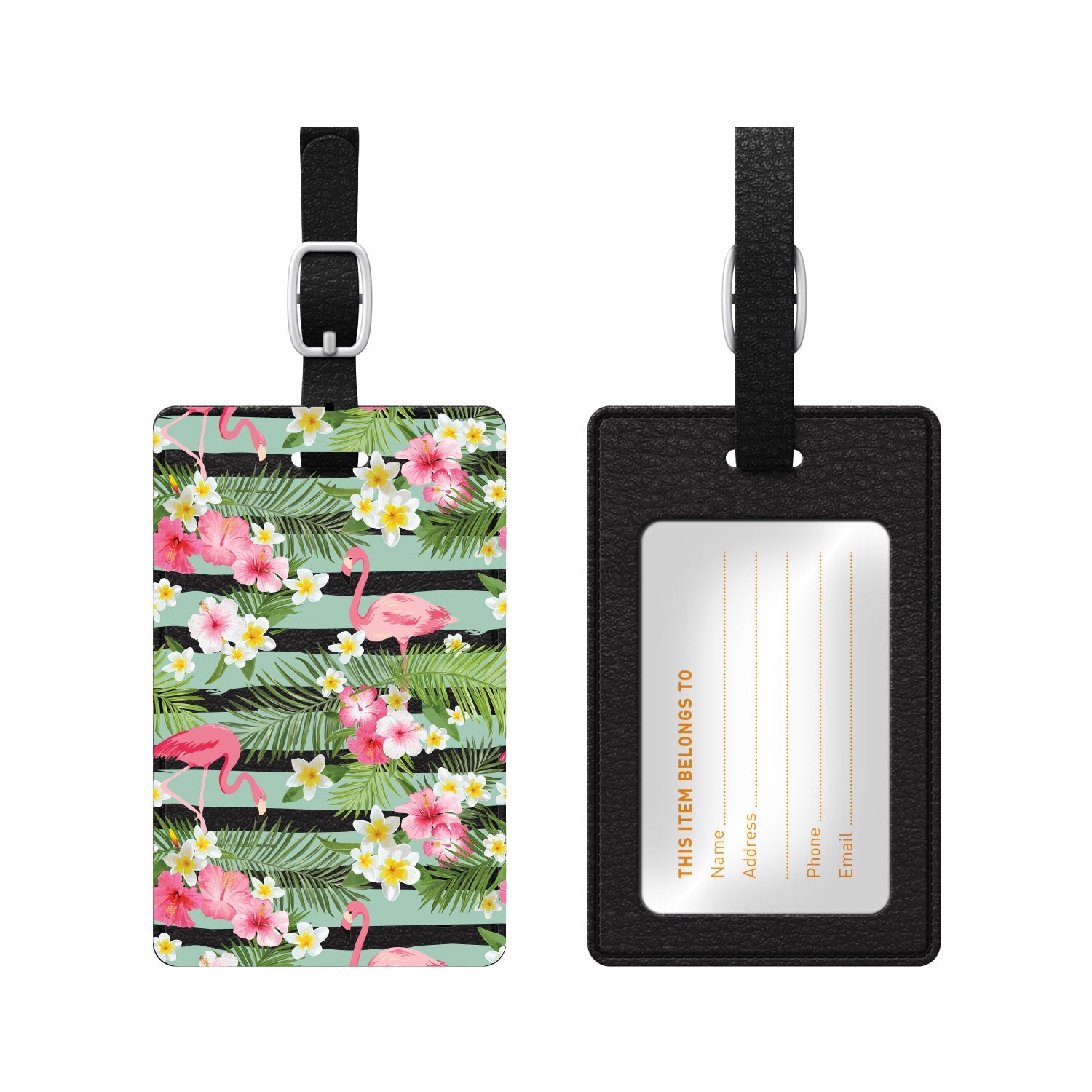Luggage Tag, Flamingo & Flowers