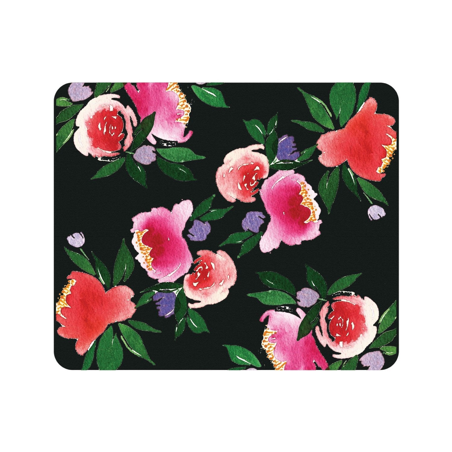OTM Prints Black Mouse Pad, Bountiful Peonies Red & Green